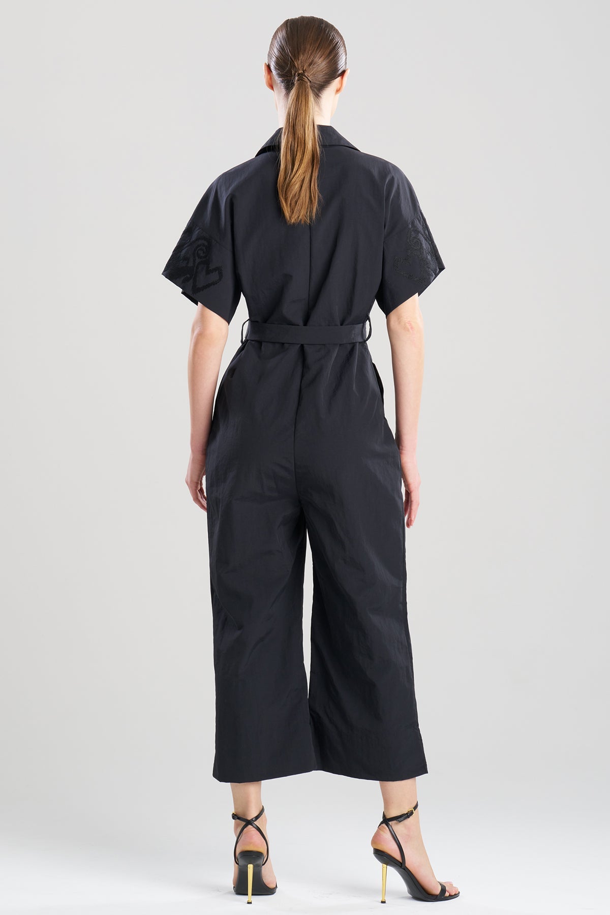 Solid Taffeta Embellished Jumpsuit Black