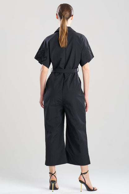 Solid Taffeta Embellished Jumpsuit Black
