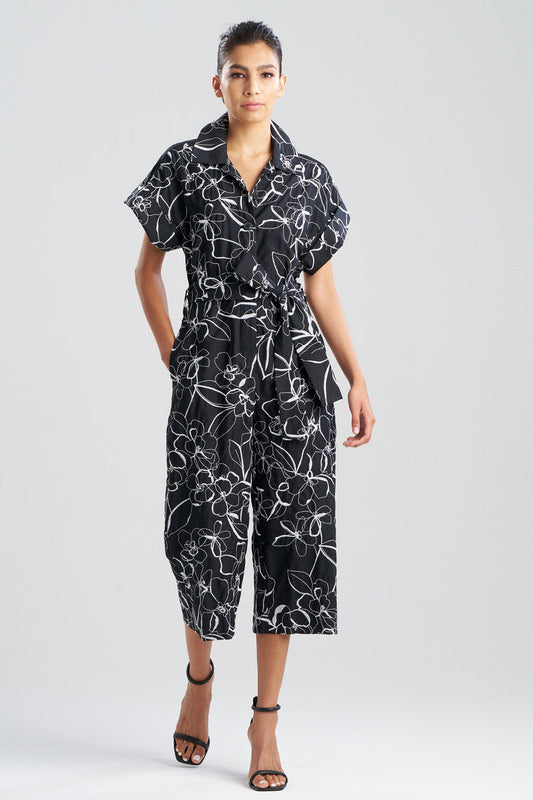Buy Flower Stencil Embroidered Jumpsuit online Black