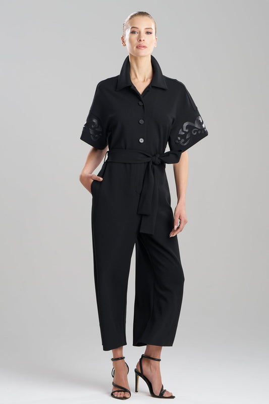 Knit Crepe Embellished Jumpsuit Black