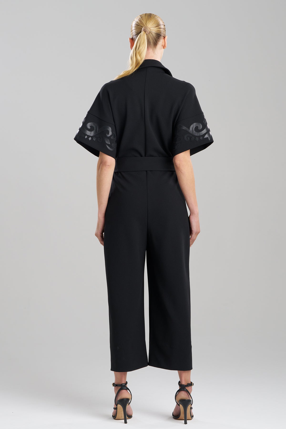 Knit Crepe Embellished Jumpsuit Black