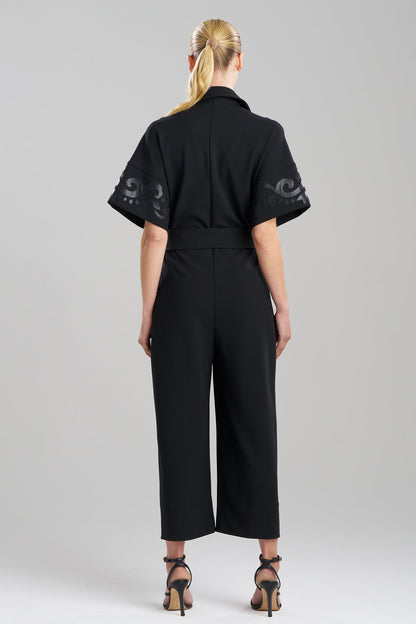 Knit Crepe Embellished Jumpsuit Black