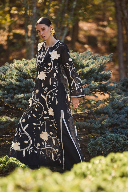 Couture Silk Organza Embellished Caftan Black