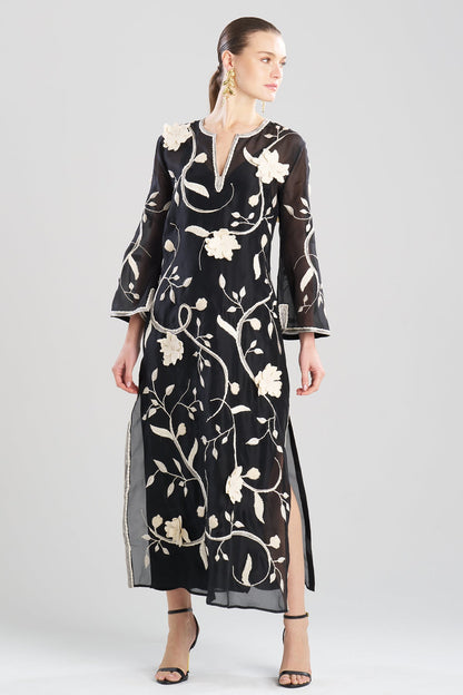 Couture Silk Organza Embellished Caftan Black