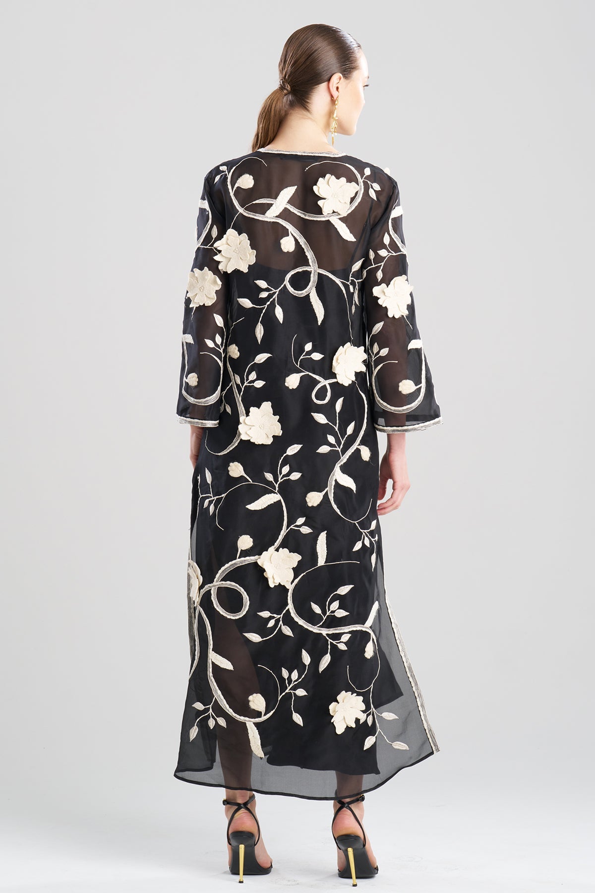 Couture Silk Organza Embellished Caftan Black