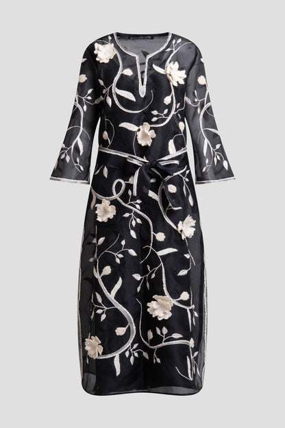 Couture Silk Organza Embellished Caftan Black