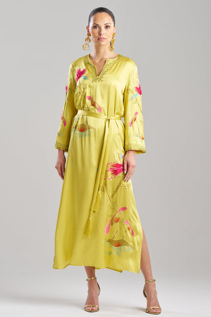 Couture Bali Embroidered Silk Caftan Citrus
