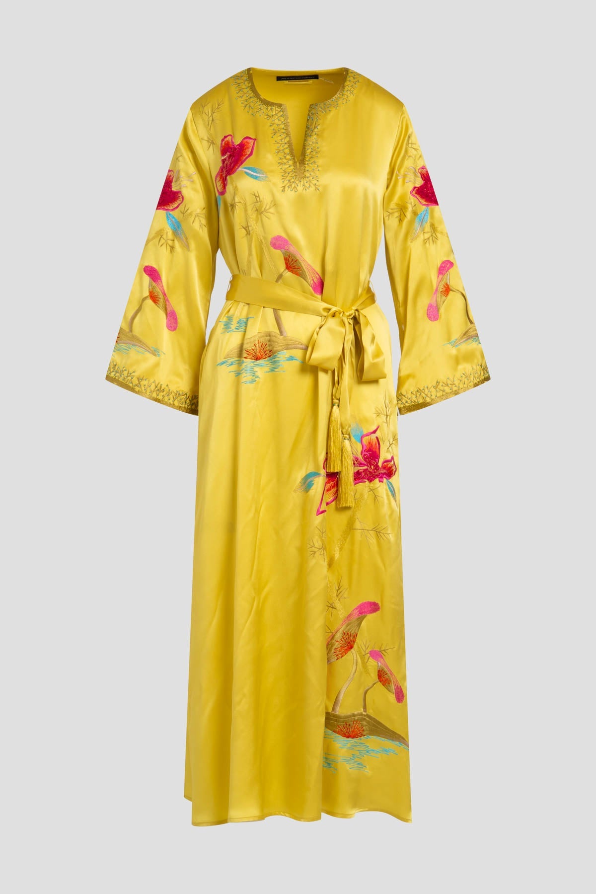 Couture Bali Embroidered Silk Caftan Citrus