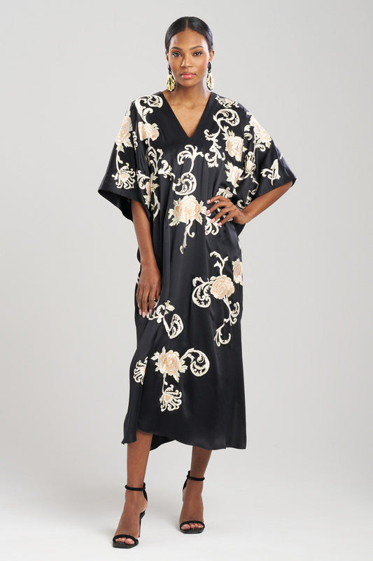 Buy Key Essentials Embroidered Floral Silk Caftan in Black Online Black