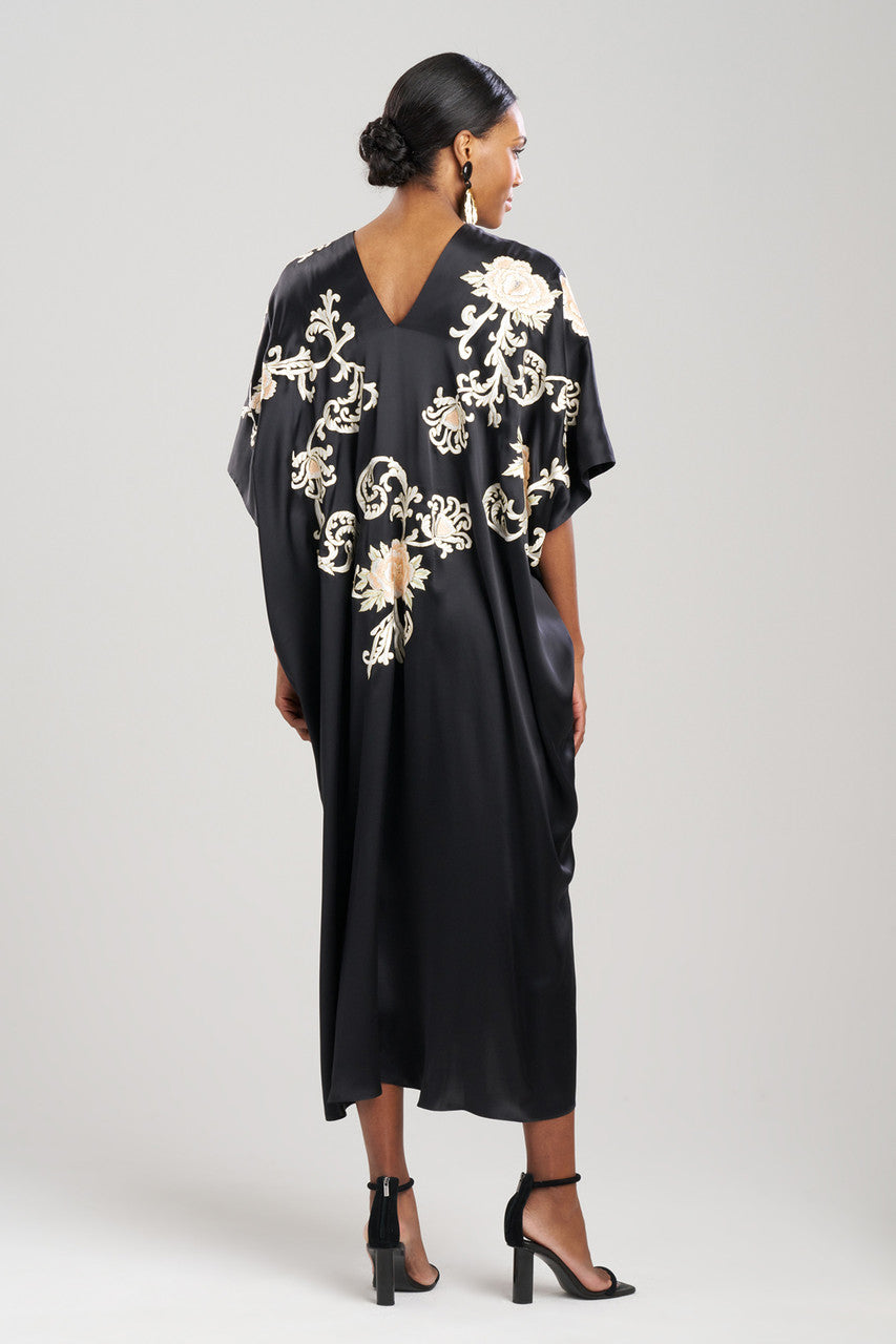 Buy Key Essentials Embroidered Floral Silk Caftan in Black Online Black