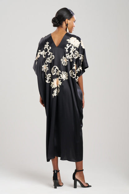 Buy Key Essentials Embroidered Floral Silk Caftan in Black Online Black