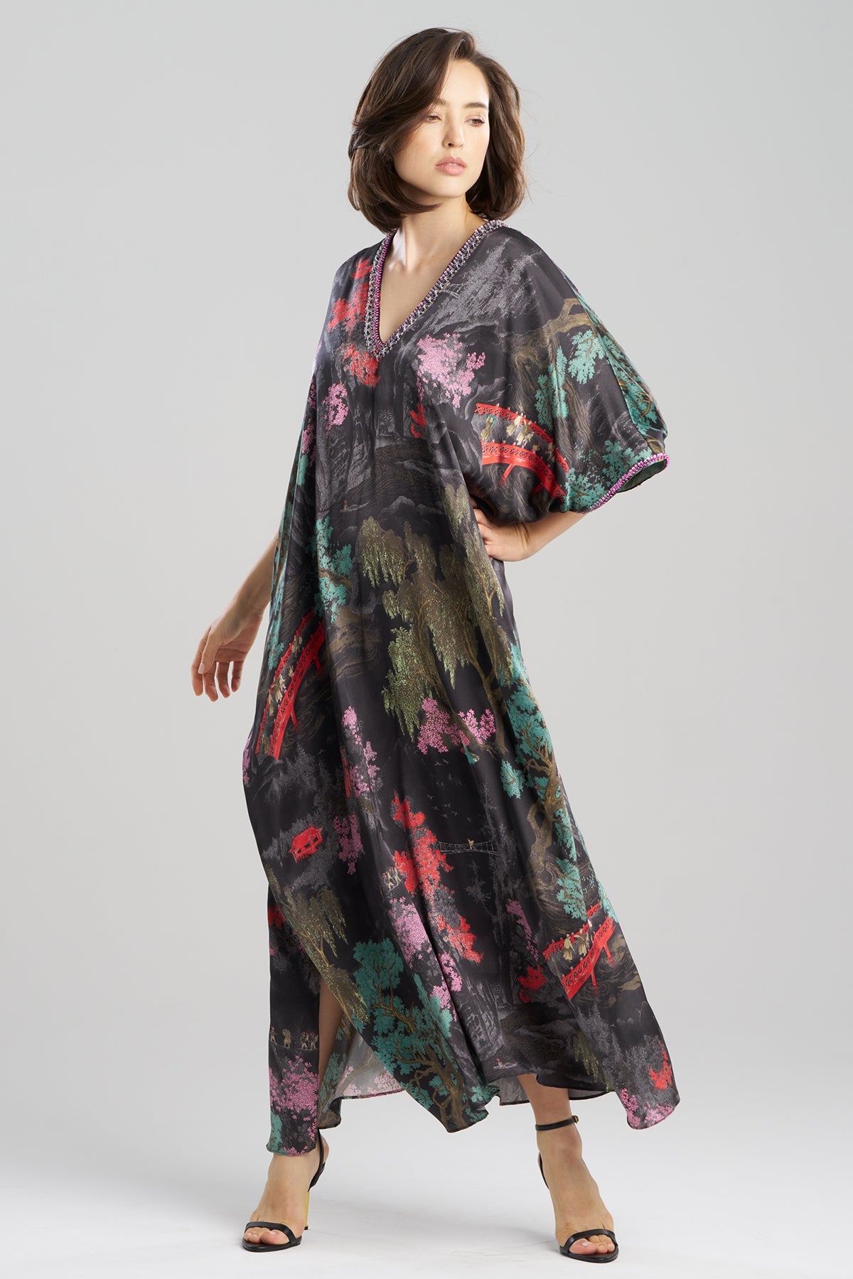 Nara Embellished Cocoon Silk Caftan Black