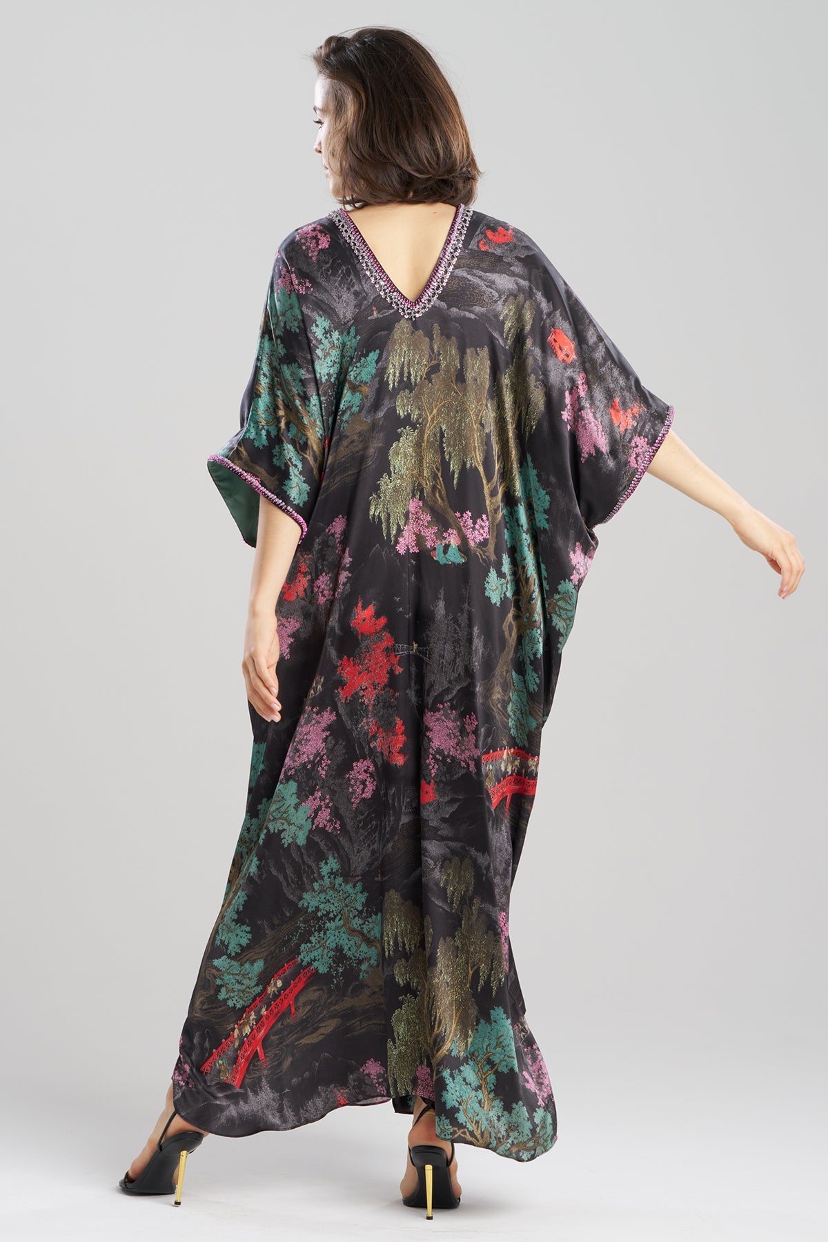 Nara Embellished Cocoon Silk Caftan Black