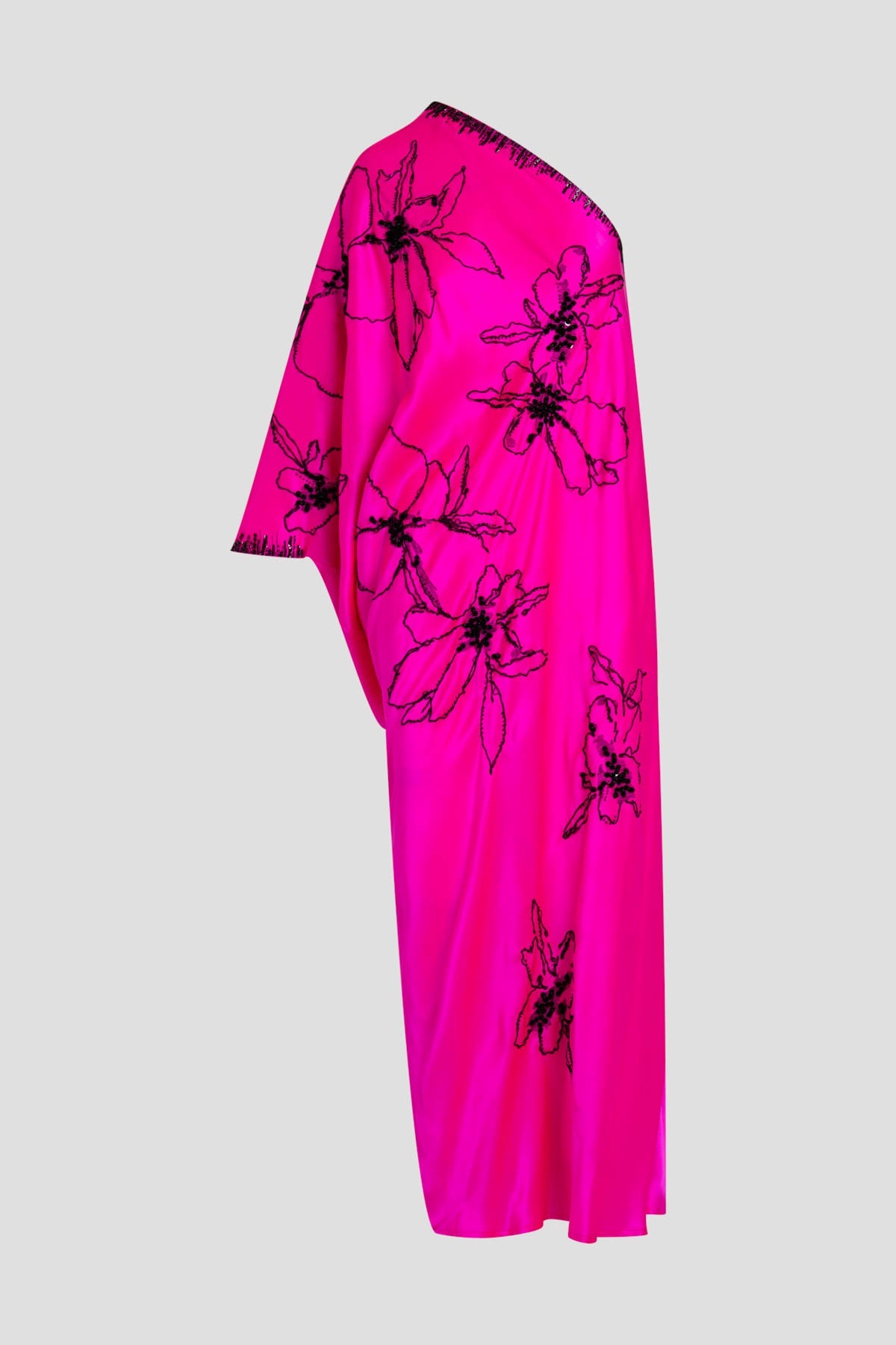 Couture Yumi One Shoulder Embroidered Silk Caftan Fiesta Pink