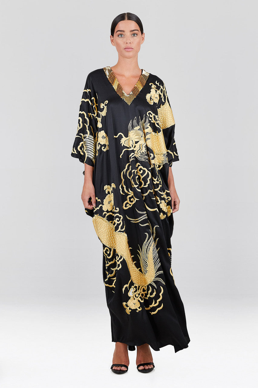 Buy Couture Embroidered Dragon Caftan in Black Online Black