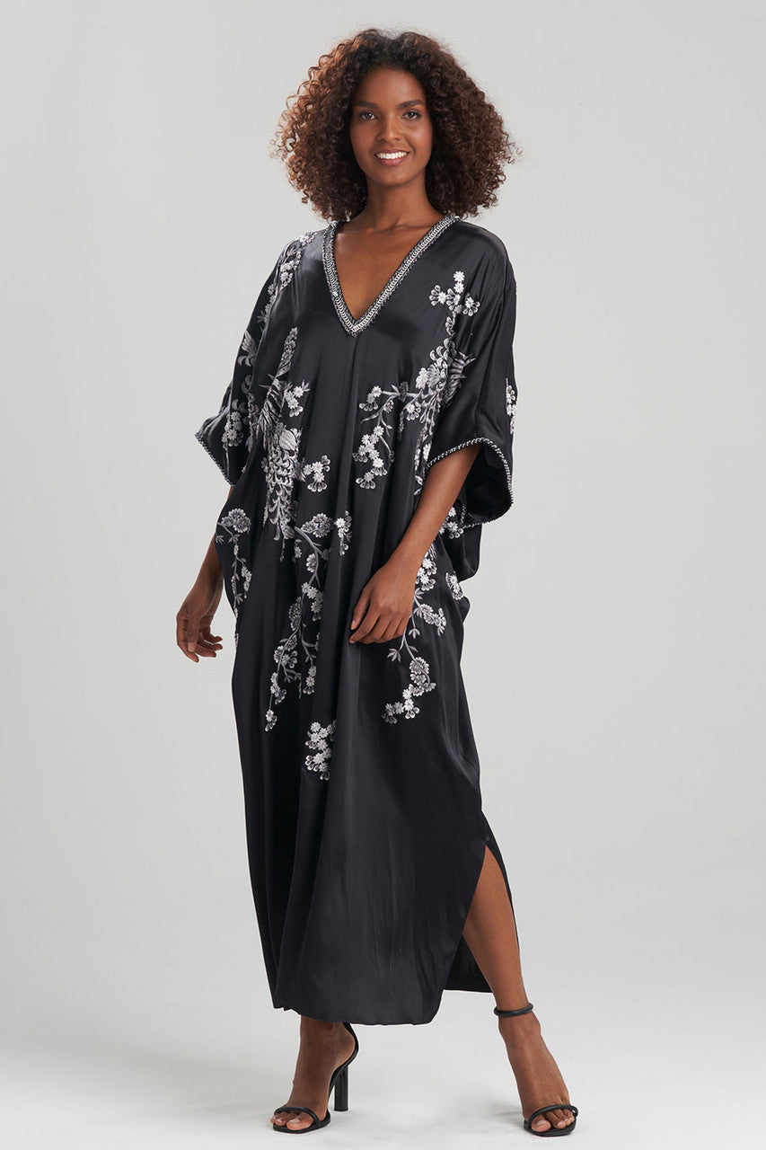 Buy Couture Black Silk Embroidered Caftan in Black Online Black
