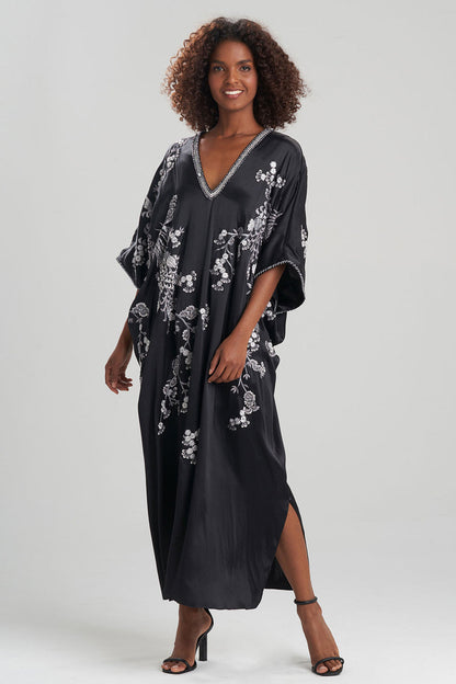 Buy Couture Black Silk Embroidered Caftan in Black Online Black