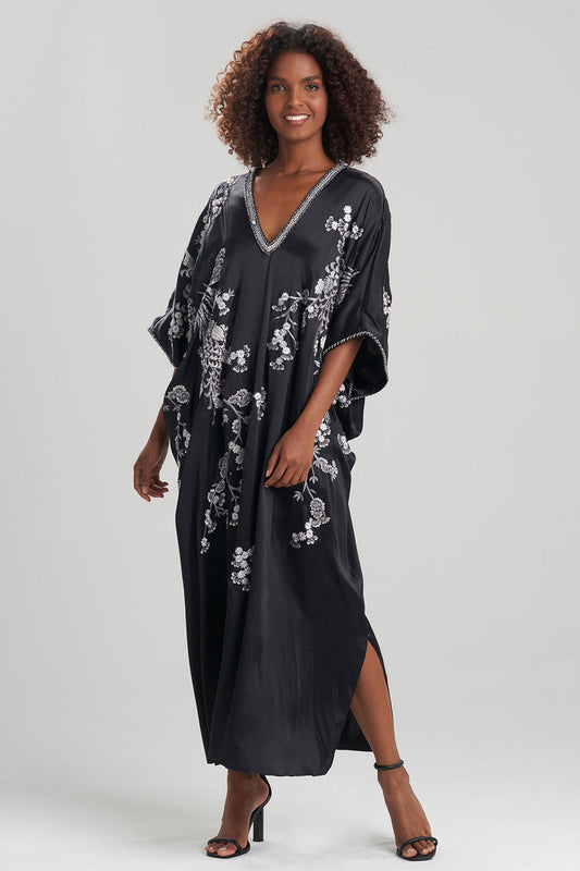 Buy Couture Black Silk Embroidered Caftan in Black Online Black