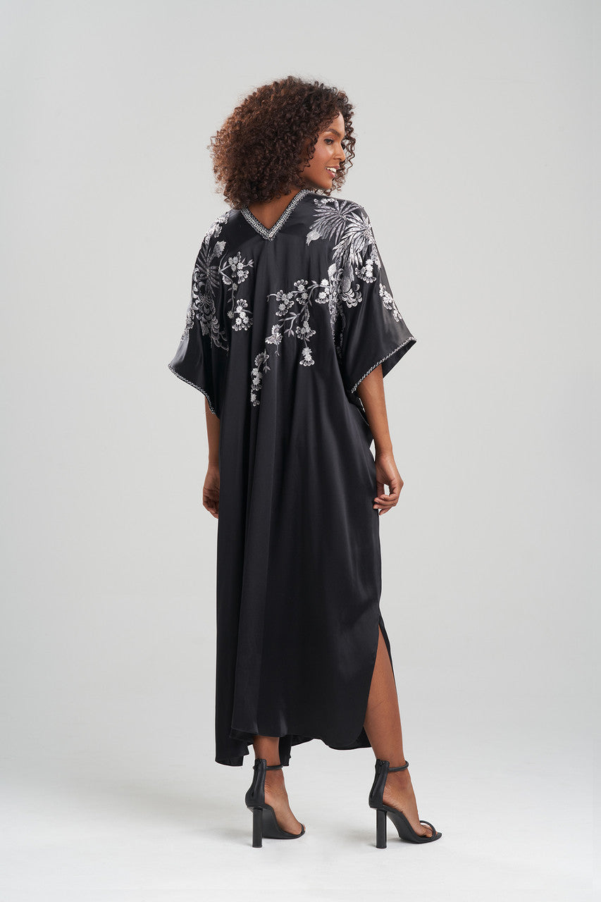 Buy Couture Black Silk Embroidered Caftan in Black Online Black