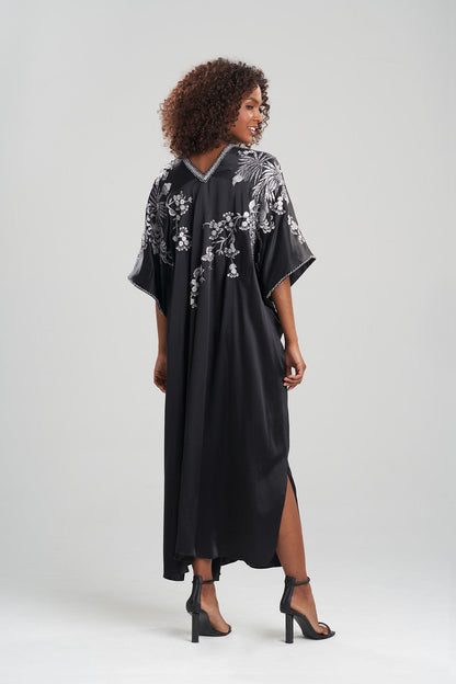 Buy Couture Black Silk Embroidered Caftan in Black Online Black