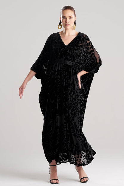 Nouveau Velvet Embellished Silk Caftan Black