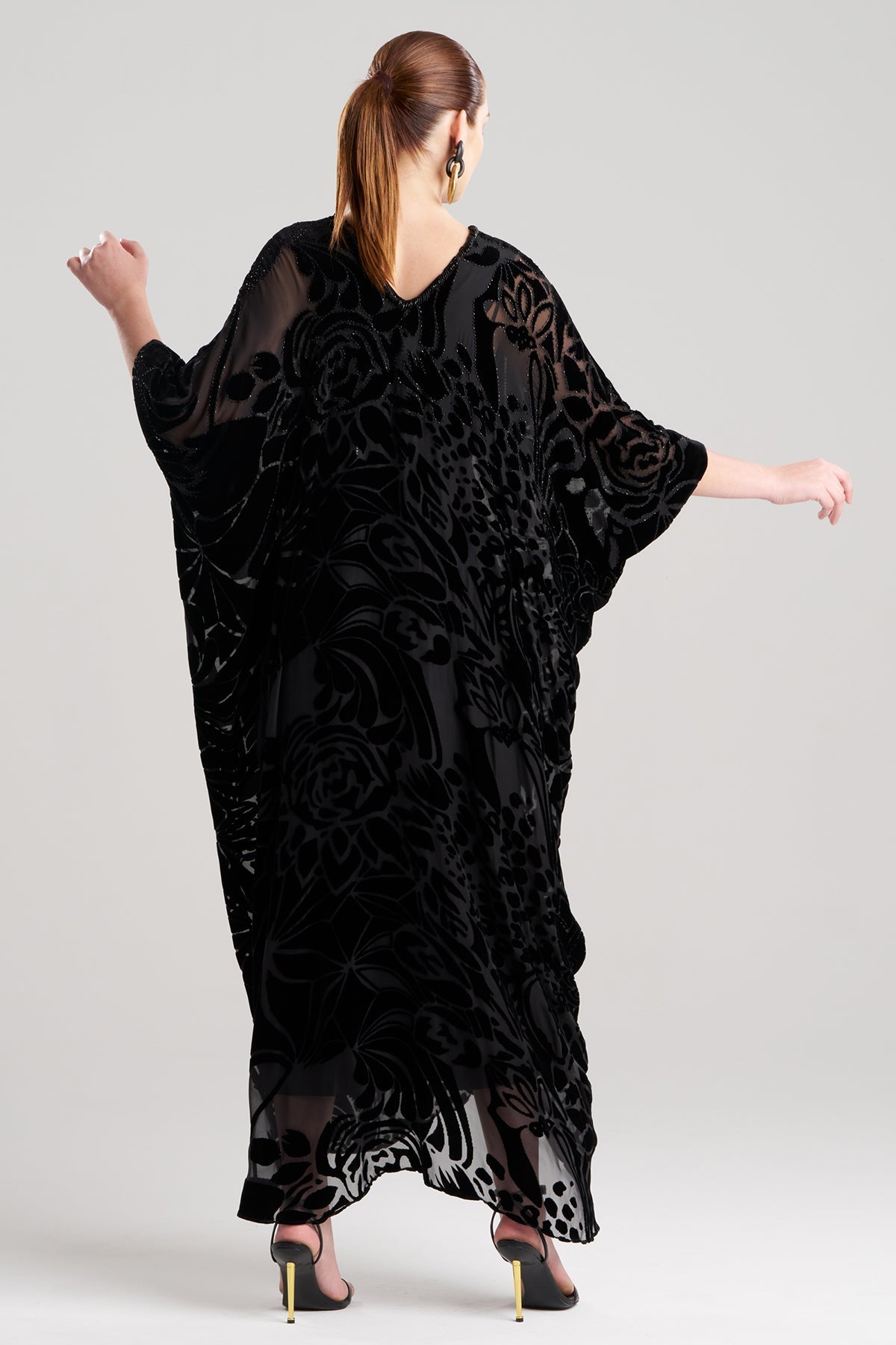 Nouveau Velvet Embellished Silk Caftan Black