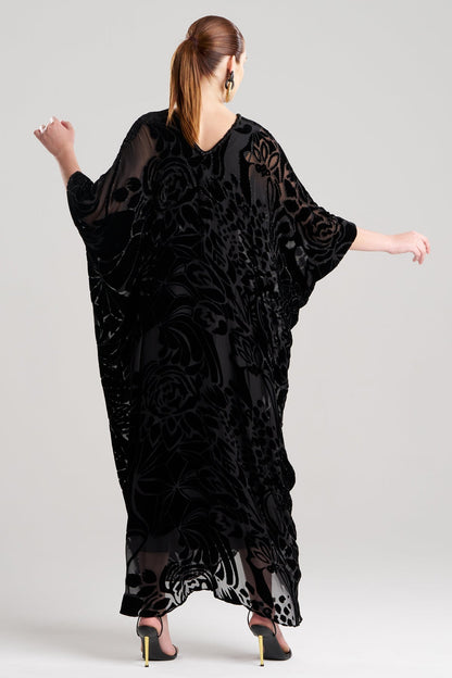 Nouveau Velvet Embellished Silk Caftan Black