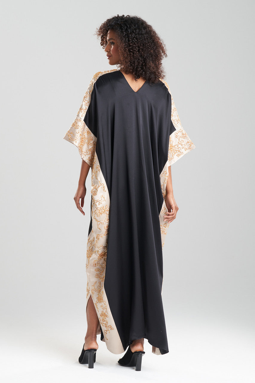 Buy Couture Dragon Embroidered Cocoon Silk Caftan in Black Online Black