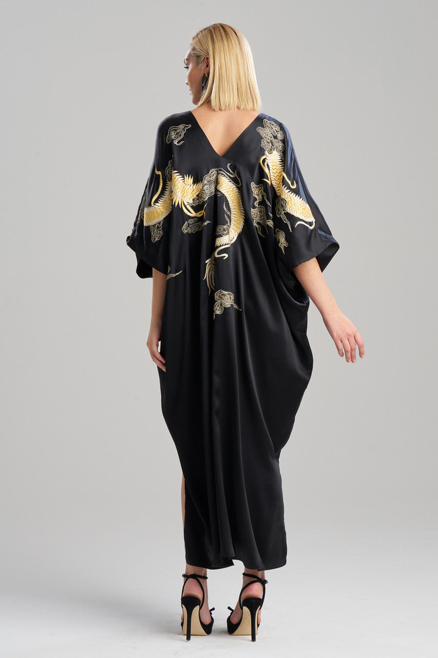 Buy Couture Lucky Dragon Embroidered Cocoon Silk Caftan in Black Online Black