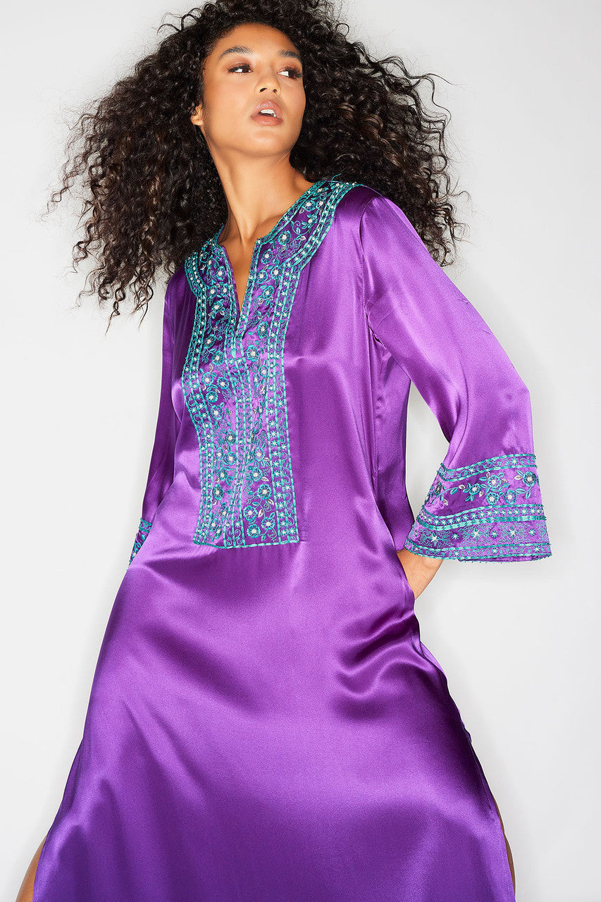 Buy Couture Ysobel Embroidered Silk Caftan in Imperial Purple Online Imperial Purple