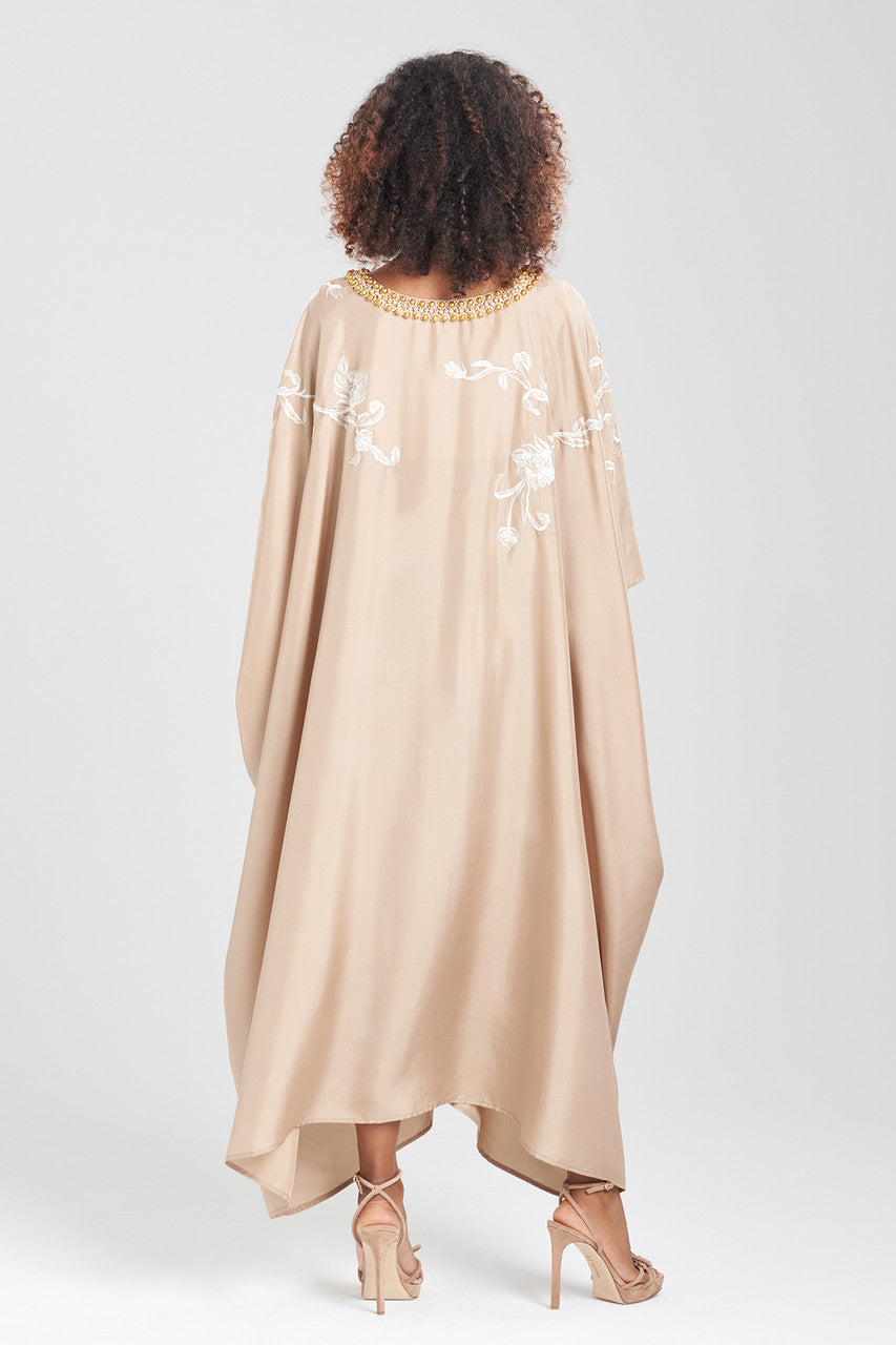 Buy Shinjo Habotai Embroidered Silk Caftan in Latte Online Latte