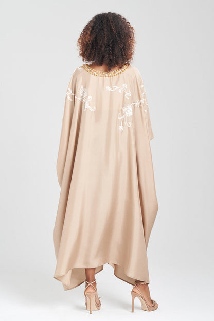 Buy Shinjo Habotai Embroidered Silk Caftan in Latte Online Latte