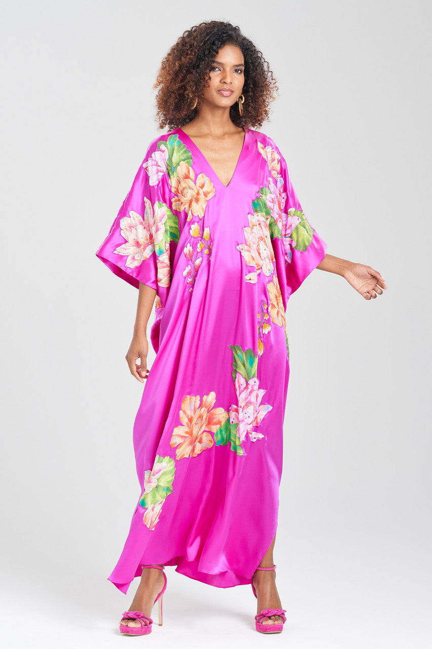 Buy Couture Hanabi Beaded Silk Caftan in Hot Pink Online Hot Pink