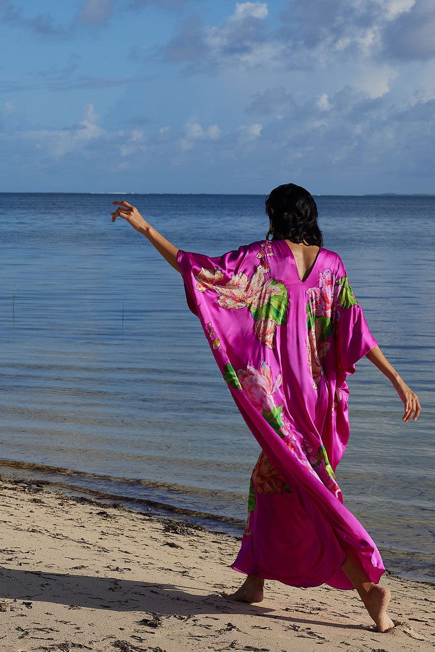 Buy Couture Hanabi Beaded Silk Caftan in Hot Pink Online Hot Pink