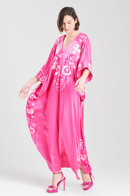 Buy Couture Hanabi Embroidered Silk Caftan in Pink Sapphire Online Pink Sapphire