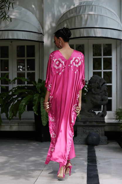 Buy Couture Hanabi Embroidered Silk Caftan in Pink Sapphire Online Pink Sapphire
