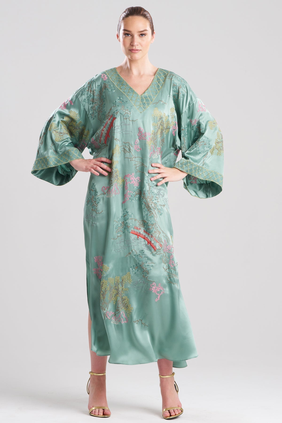 Couture Nara Embellished Silk Caftan Aloe