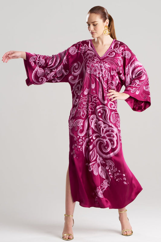 Couture Nouveau Embellished Silk Caftan Deep Garnet