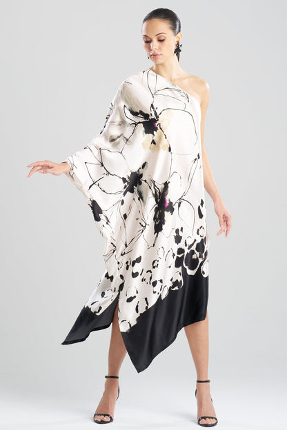 Yumi One Shoulder Silk Caftan Warm White