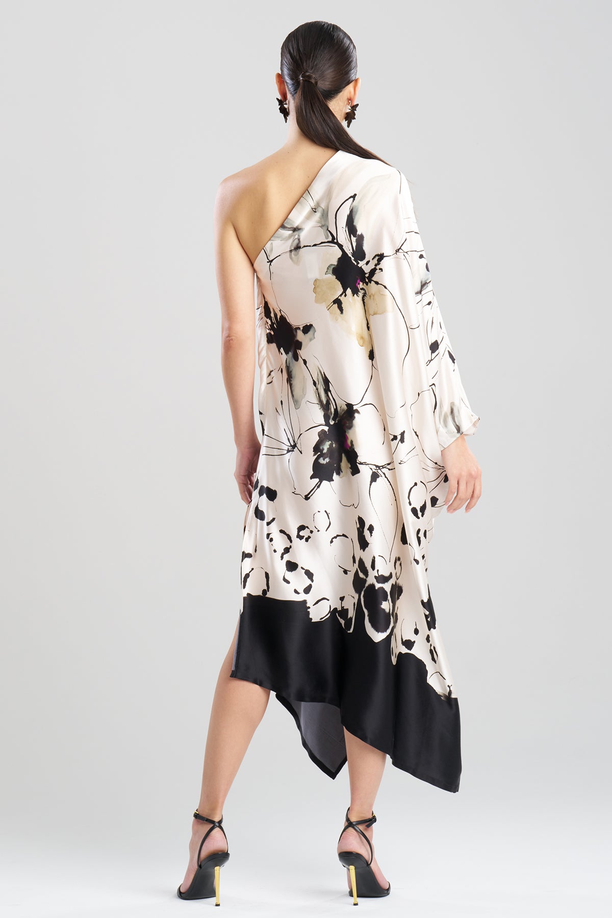 Yumi One Shoulder Silk Caftan Warm White