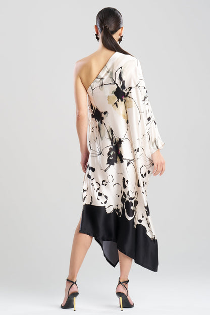 Yumi One Shoulder Silk Caftan Warm White