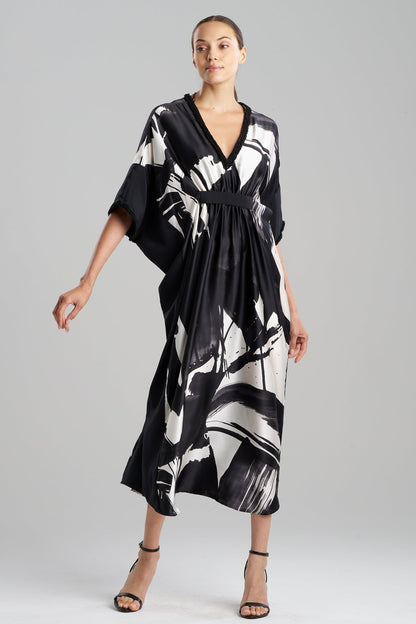 Shodo Beaded Silk Caftan Black White