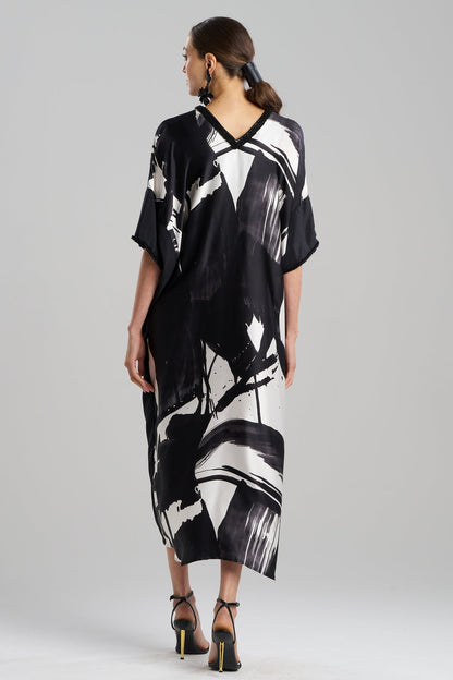 Shodo Beaded Silk Caftan Black White