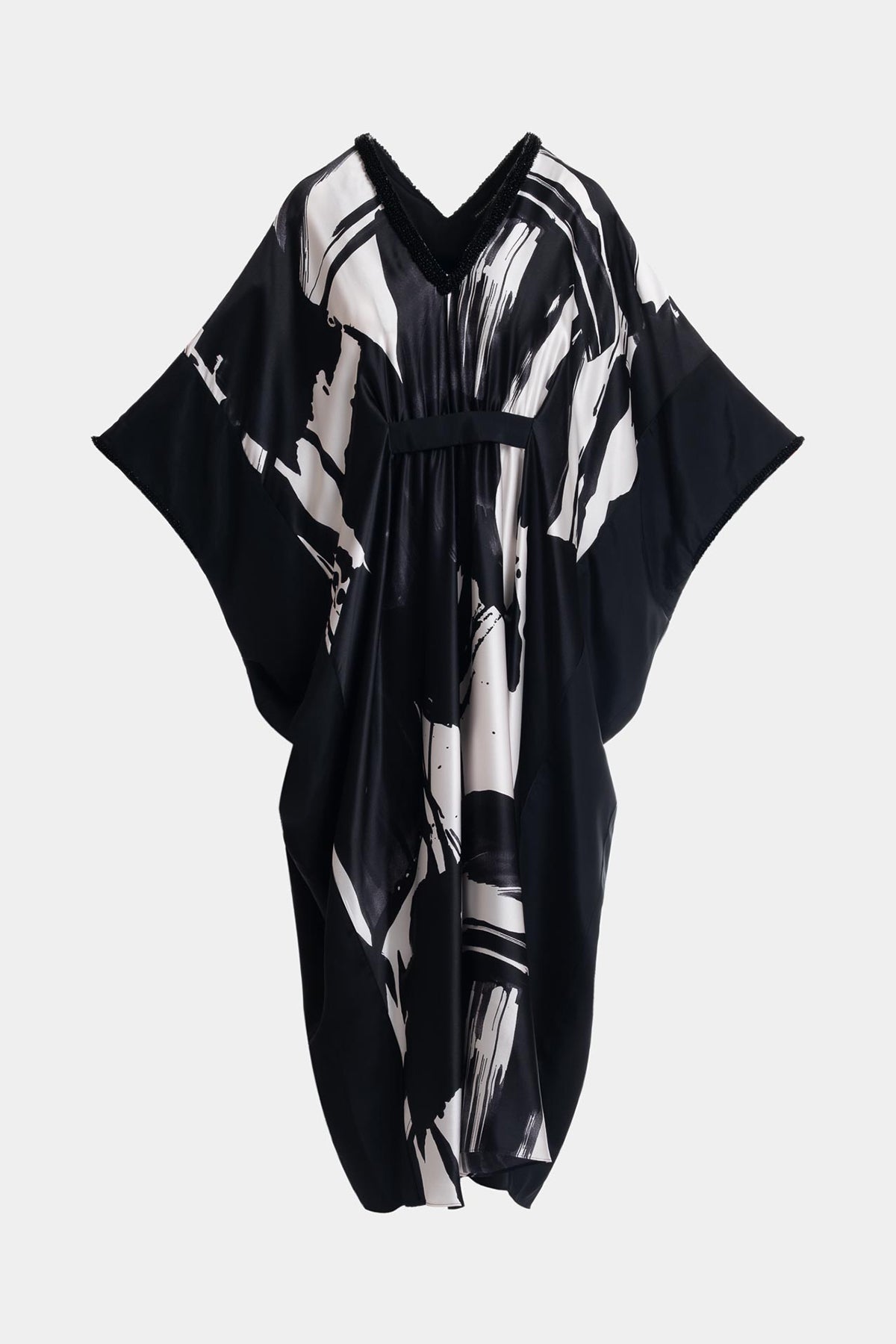 Shodo Beaded Silk Caftan Black White