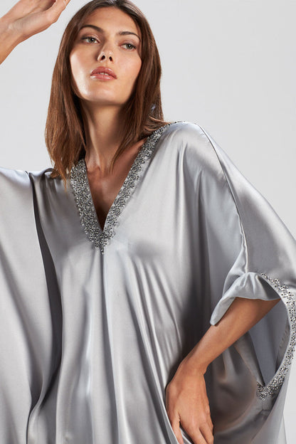 Buy Key Essentials Embellished Cocoon Silk Caftan in Silver Online Silver