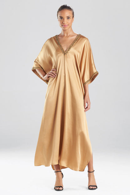 Buy Key Essentials Embellished Cocoon Silk Caftan in Brass Online Brass