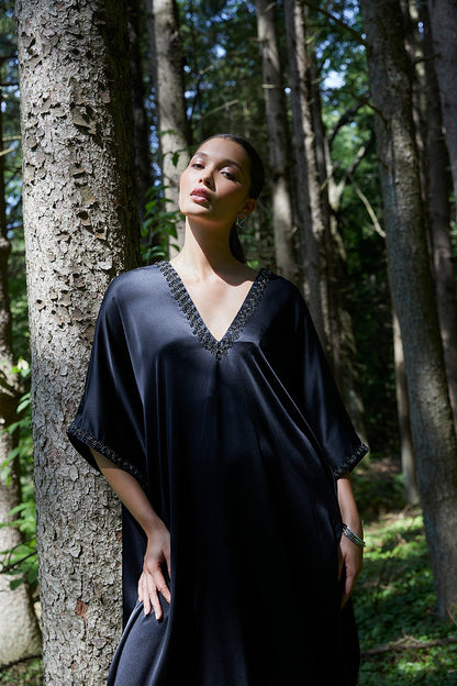 Buy Key Essentials Embellished Cocoon Silk Caftan in Black Online Black