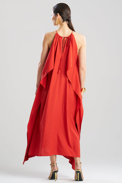 Solid Linen Belted Maxi Dress Burnt Red