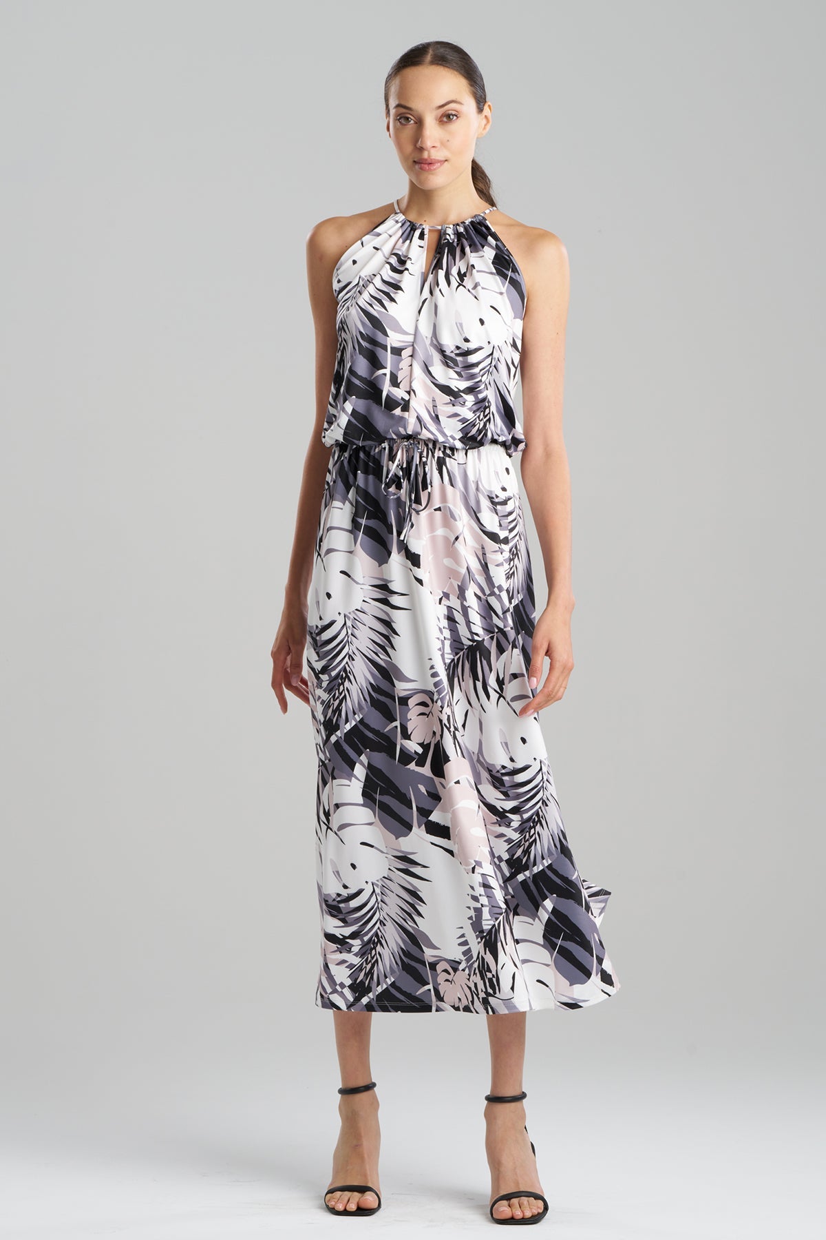 Palms Slinky Knit Halter Maxi Dress Natural/Black