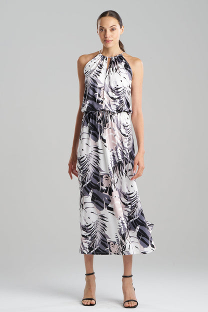 Palms Slinky Knit Halter Maxi Dress Natural/Black